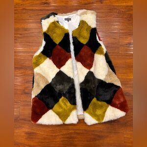 Vince Camuto Faux Fur Vest with Black and Cream Accents